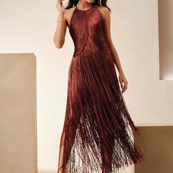 Redwood Elegant Women's Bohemian Fringe Maxi Dress - Picture 7 of 7